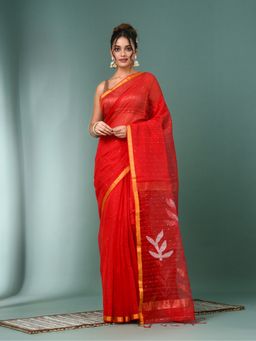 CHARUKRITI - Red Sequin Work Resham Silk Saree with Unstitched Blouse
