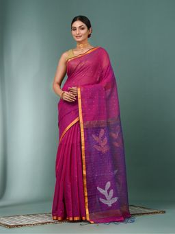 CHARUKRITI - Purple Sequin Work Resham Silk Saree with Unstitched Blouse