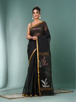 CHARUKRITI - Black Sequin Work Resham Silk Saree with Unstitched Blouse