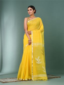 CHARUKRITI - Yellow Sequin Work Resham Silk Saree with Unstitched Blouse