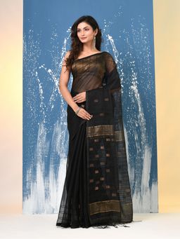CHARUKRITI - Black Solid Resham Silk Saree with Unstitched Blouse