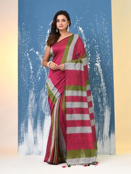 CHARUKRITI - Multicolor Stripes Cotton Saree with Unstitched Blouse