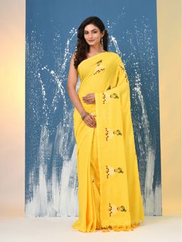 CHARUKRITI - Yellow Ethnic Motifs Cotton Saree with Unstitched Blouse