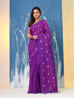 CHARUKRITI - Purple Heart Motifs Cotton Saree with Unstitched Blouse