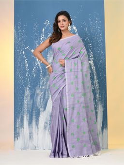 CHARUKRITI - Violet Heart Motifs Cotton Saree with Unstitched Blouse