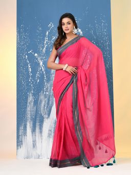 CHARUKRITI - Pink Solid Mulmul Saree Without Blouse