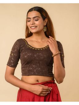 BINDIGASM'S ADVI - Women Coffee Embroidered Stitched Blouse