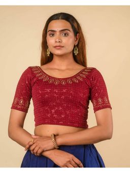 BINDIGASM'S ADVI - Women Maroon Embroidered Stitched Blouse