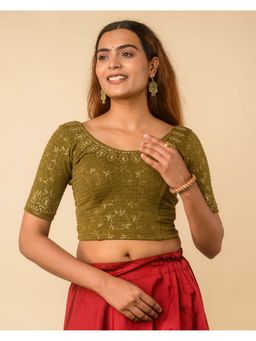 BINDIGASM'S ADVI - Women Olive Embroidered Stitched Blouse