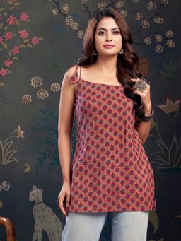 KAFTANIZE - Pink Floral Color with Tie-Knot Shoulder Short Kurti
