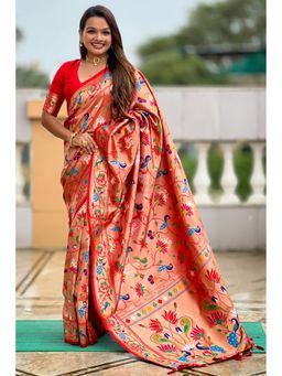 SGF11 - Red Kanjivaram Paithani Pure Soft Silk Saree with Unstitched Blouse Piece