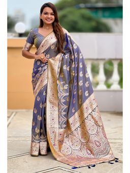 SGF11 - Purple Kanjivaram Pure Soft Silk Saree with Unstitched Blouse Piece