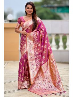 SGF11 - Light Pink Kanjivaram Pure Soft Silk Saree with Unstitched Blouse Piece
