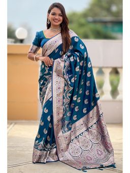 SGF11 - Rama Blue Kanjivaram Pure Soft Silk Saree with Unstitched Blouse Piece