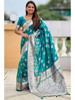 SGF11 - Rama Green Kanjivaram Pure Soft Silk Saree with Unstitched Blouse Piece