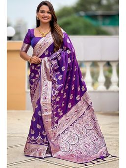 SGF11 - Violet Kanjivaram Pure Soft Silk Saree with Unstitched Blouse Piece