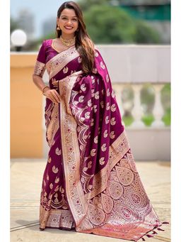 SGF11 - Wine Kanjivaram Pure Soft Silk Saree with Unstitched Blouse Piece