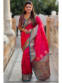 SGF11 - Pink Kanjivaram Paithani Pure Soft Silk Saree with Unstitched Blouse Piece
