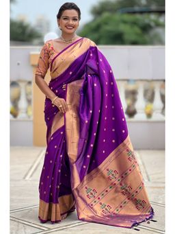 SGF11 - Purple Kanjivaram Paithani Pure Soft Silk Saree with Unstitched Blouse Piece