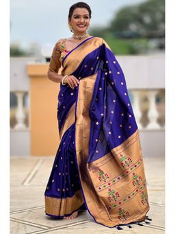 SGF11 - Violet Kanjivaram Paithani Pure Soft Silk Saree with Unstitched Blouse Piece