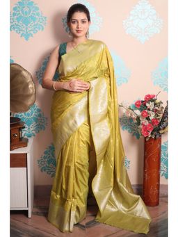 SGF11 - Mahendi Green Kanjivaram Pure Soft Silk Saree with Unstitched Blouse Piece