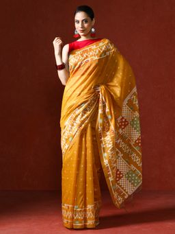 Sarha - Yellow Chanderi Cotton with Floral Motifs Saree with Unstitched Blouse