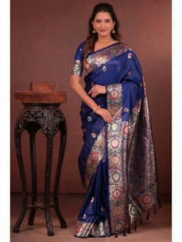 SGF11 - Blue Kanjivaram Pure Soft Silk Saree with Unstitched Blouse Piece