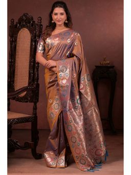 SGF11 - Brown Kanjivaram Pure Soft Silk Saree with Unstitched Blouse Piece