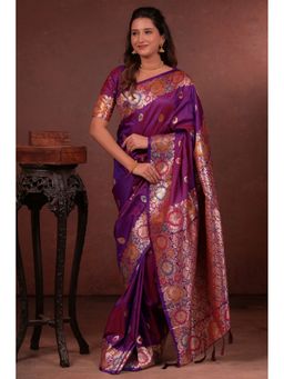SGF11 - Purple Kanjivaram Pure Soft Silk Saree with Unstitched Blouse Piece