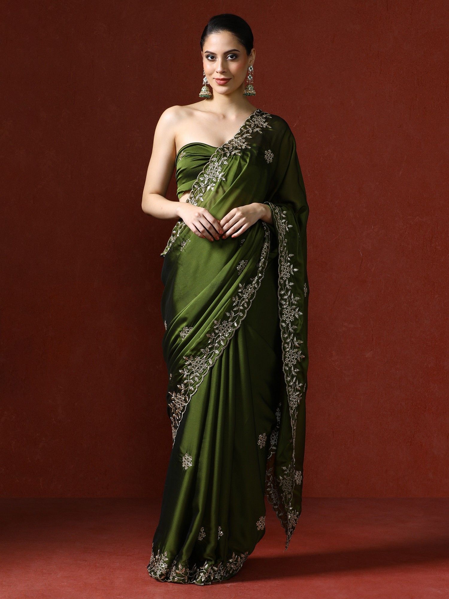 sarha Green Embellished Satin Silk Sequinned Saree with Unstitched Blouse-picture-14