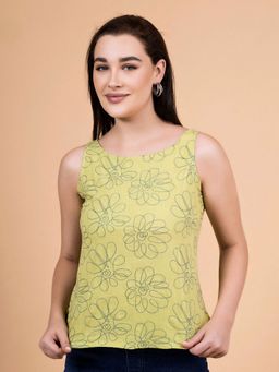 Saffron Threads - Lime Green Daisy Doodle Embroidered Top