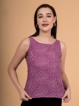 Saffron Threads - Mulberry Purple Daisy Doodle Embroidered Top
