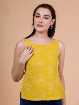 Saffron Threads - Tuscany Yellow Daisy Doodle Embroidered Top