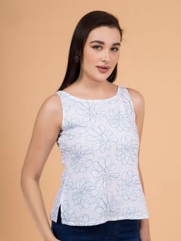Saffron Threads - Snow White Daisy Doodle Embroidered Top