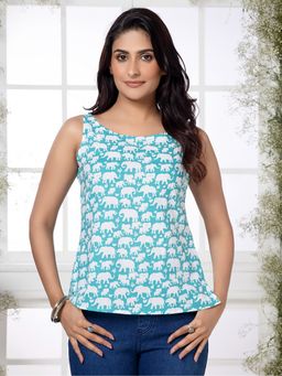Saffron Threads - Turquoise Blue Boho Elephant Tank Top
