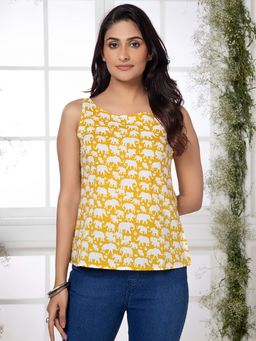 Saffron Threads - Zinc Yellow Boho Elephant Tank Top