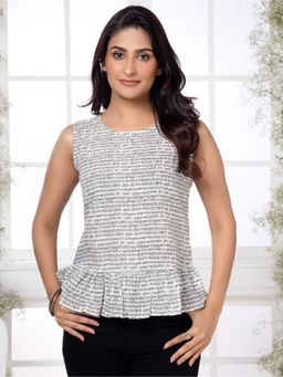 Saffron Threads - White Indie Script Peplum Top