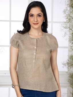 Saffron Threads - Stonish Beige Solid Urban Grace Top