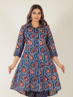 ARAMYA - Blue Soft Cotton High Low Abstract Print Kurta