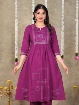 ARAMYA - Purple Soft Cotton Panelled Solid Kurta