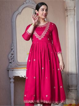 ARAMYA - Pink Poly Silk Embroidered Kurta