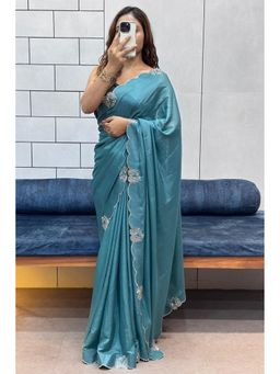 SGF11 - Blue Tissue Pure Soft Silk Saree with Unstitched Blouse Piece