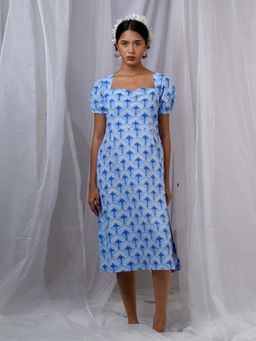 Chidiyaa - Blue Pure Cotton Printed Midi Dress
