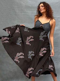 Chidiyaa - Black Pure Cotton Floral Midi Dress