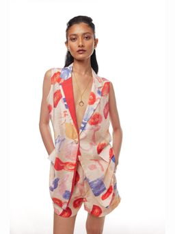Pallavi Agarwal - Women's Cotton Multicolored Notched Lapel Co-Ord