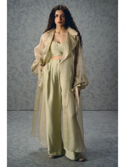 Paulmi & Harsh - Green Lili Women Silk Solid Co-Ord
