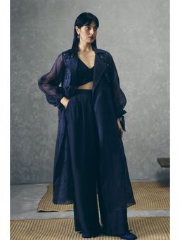 Paulmi & Harsh - Navy Blue Nami Women Silk Solid Co-Ord