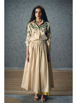 Paulmi & Harsh - Ivory Nina Women Cotton Embroidered Shirt with Skirt