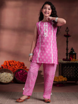 Libas Kids - Pink Printed Kurta with Pant (Set of 2)