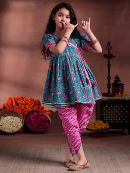Libas Kids - Blue Printed Kurta with Dhoti (Set of 2)